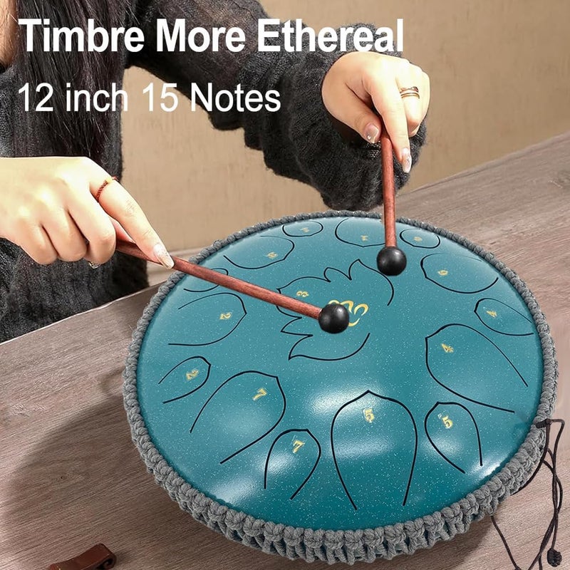 YoungMonic Steel Tongue Drum 12 Inches 15 Notes C Major Steel Drums Rain Chimes for Outside Percussion Instrument with Drum Mallets and Carry Bag - Image 5